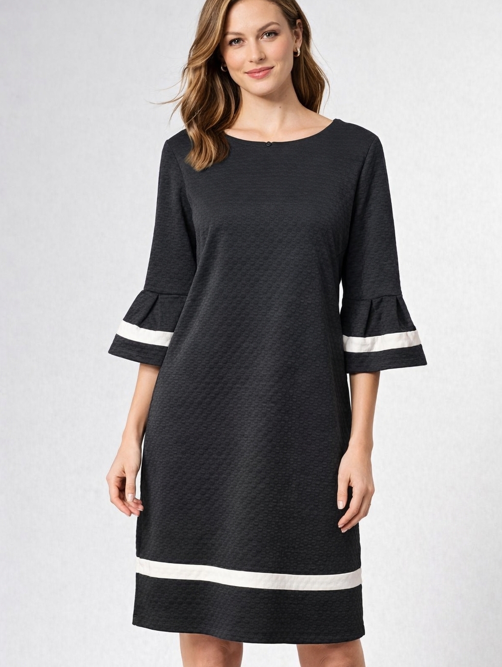 Liz Claiborne Black Dress with White Trim - Textured A-Line